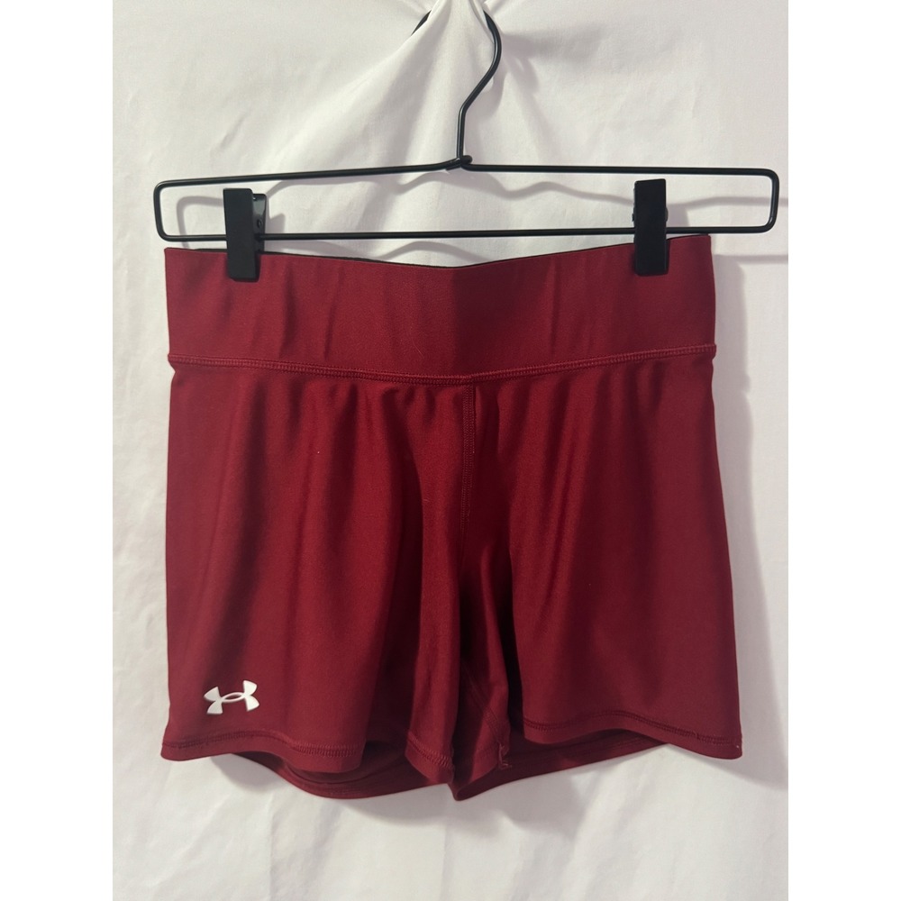 Under Armour HeatGear Compression Shorts Womens M Burgundy Athletic Gym Active